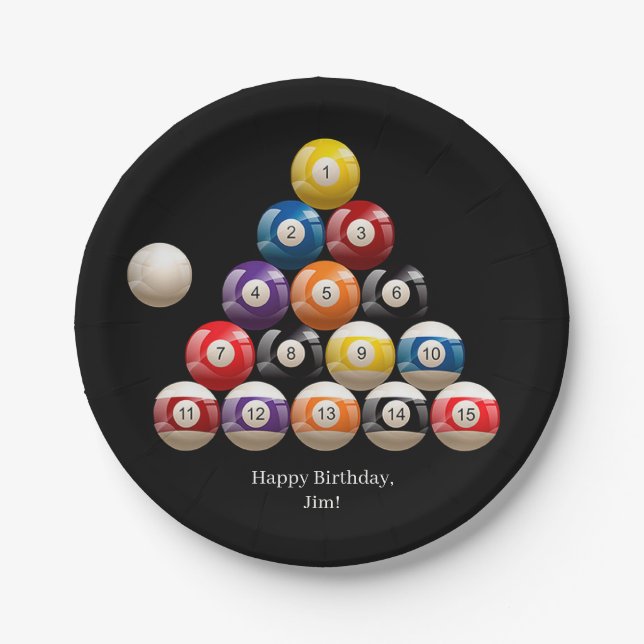 Plato De Papel Bolas de billar en negro (Anverso)