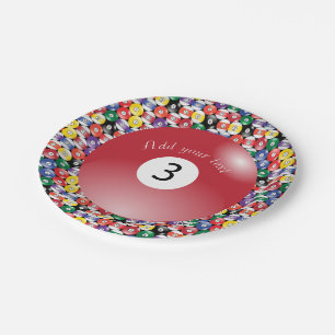 Plato De Papel Bolas de billar número sólido tres