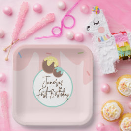 Plato De Papel Bolas de Cakepop Lindas para Primer Cumpleaños con