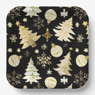 Plato De Papel Bolas de Navidad para árbol con copos de nieve ele