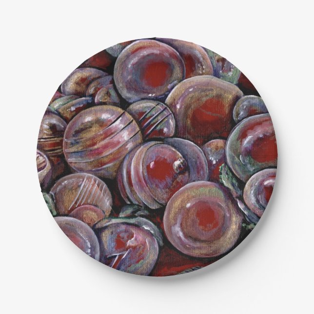 Plato De Papel Bolas de Navidades rojos (Anverso)