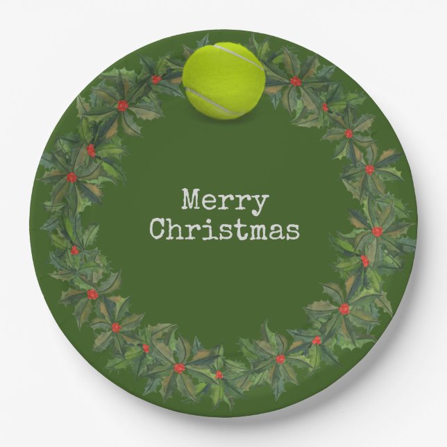 Plato De Papel Bolas de tenis con Navidades Wreath Player Fiesta (Anverso)