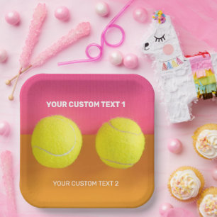 Plato De Papel Bolas de tenis de texto personalizado