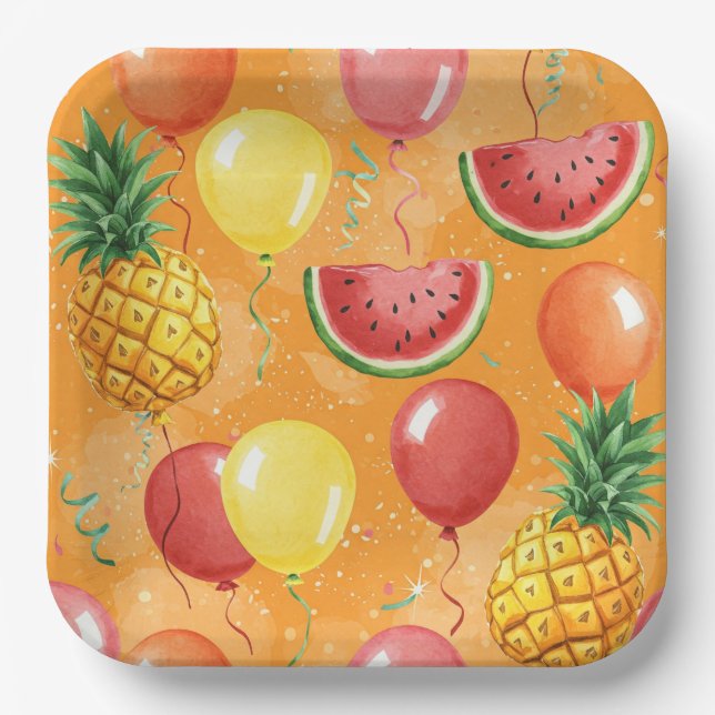 Plato De Papel Bolas, sandías, piñas, por Natasha Us (Anverso)