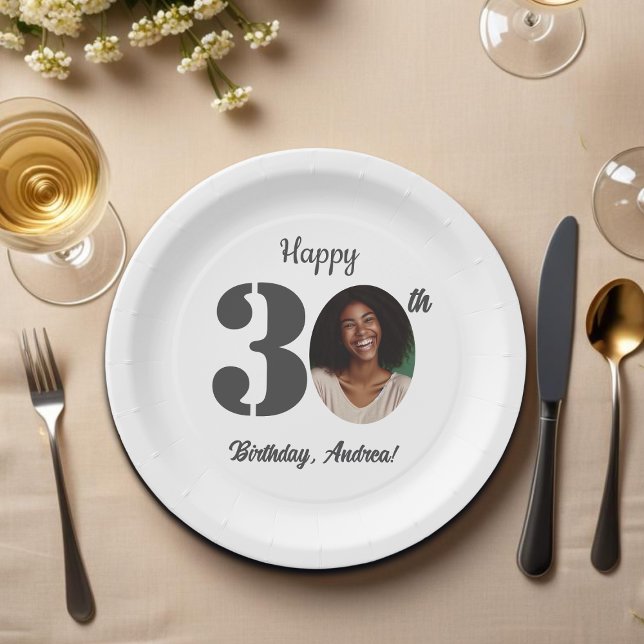 Plato De Papel Bold 30th Birthday Party Photo (Subido por el creador)