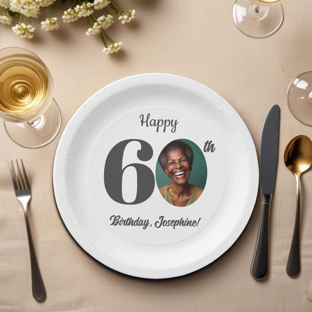 Plato De Papel Bold 60th Birthday Party Photo (Subido por el creador)