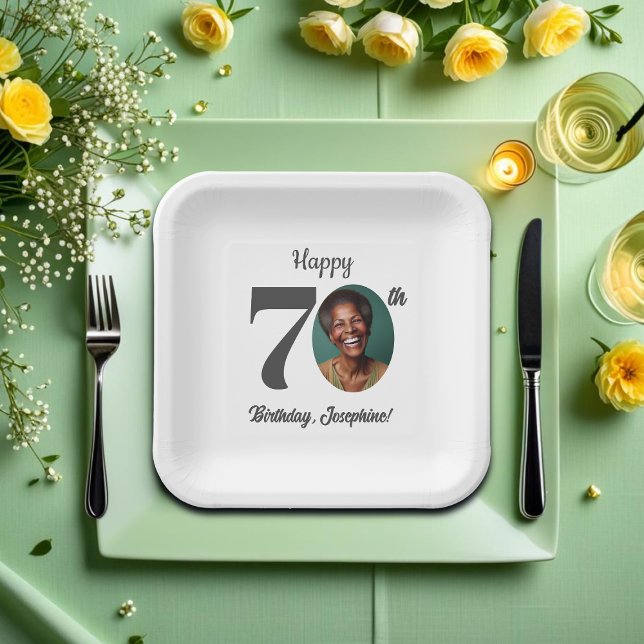 Plato De Papel Bold 70th Birthday Party Photo (Subido por el creador)