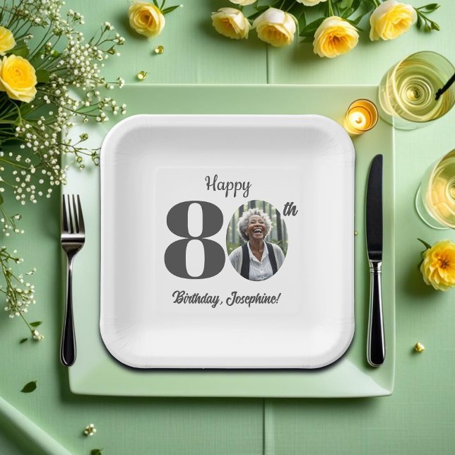 Plato De Papel Bold 80th Birthday Party Photo (Subido por el creador)