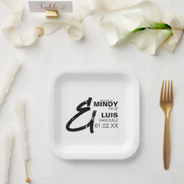 Plato De Papel BOLD AMPERSAND Grunge Negro Blanco Boda  