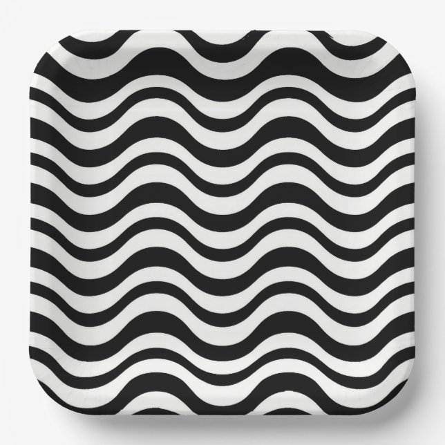 Plato De Papel Bold Black and White Wavy Abstract (Anverso)