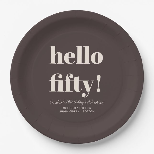 Plato De Papel Bold Earthy Brown Modern 50th Birthday Custom (Anverso)