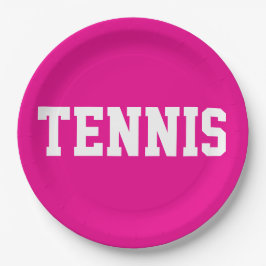 Plato De Papel Bold Sporty Bright Pink Athletic White TENNIS Text