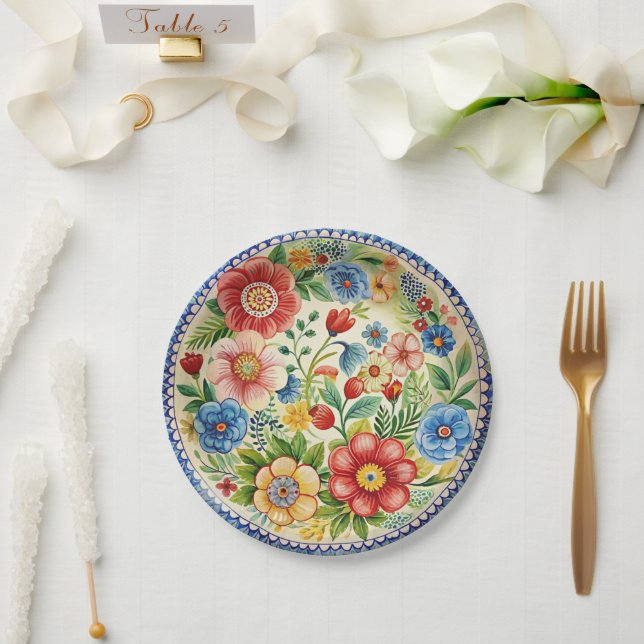 Plato De Papel Boleslawiec Polaco Pottery Floral Paper Set (Boda)