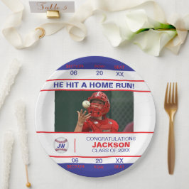 Plato De Papel Boleto de Admisión de Béisbol Rojo y Azul Graduado