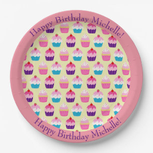 Plato De Papel Bollos de cumpleaños con colores brillantes