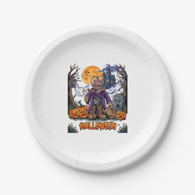 Plato De Papel Bolsa de dulces de espantapájaros de Halloween Cal (Anverso)