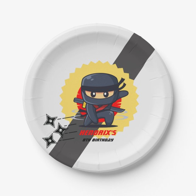 Plato De Papel Bolsa de papel de cumpleaños Ninja Karate (Anverso)