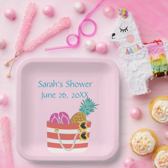 Plato De Papel Bolsa de playa rosa (Fiesta)