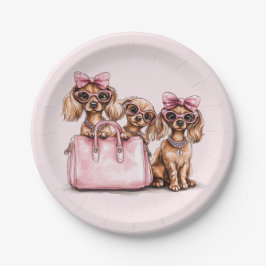 Plato De Papel Bolsa rosa de los perros Dachshund