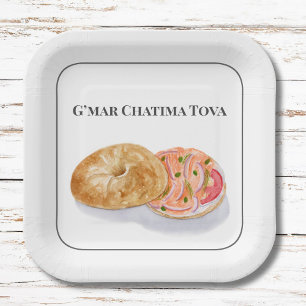 Plato De Papel Bolsas de acuarela Salmón ahumado G’mar Chatima To