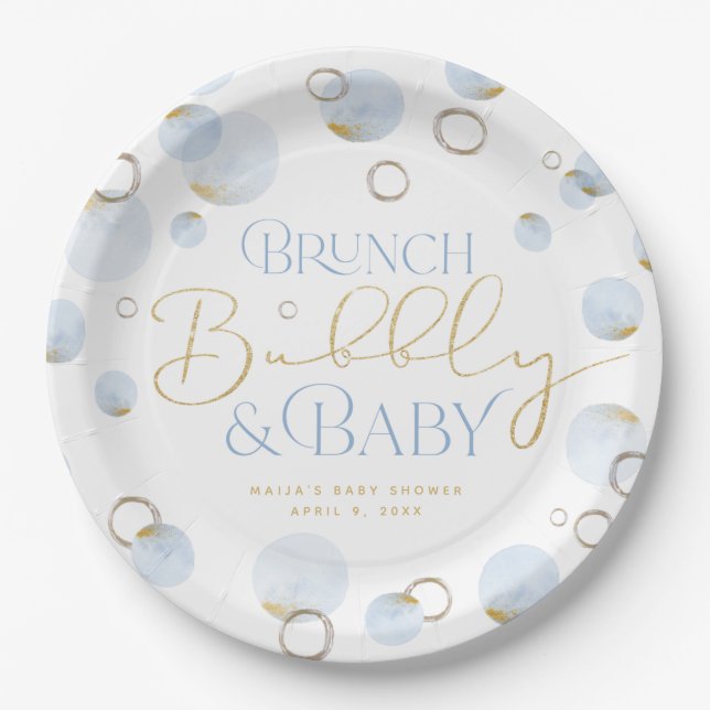Plato De Papel Bolsas de papel Baby Shower y burbujas de brunch (Anverso)