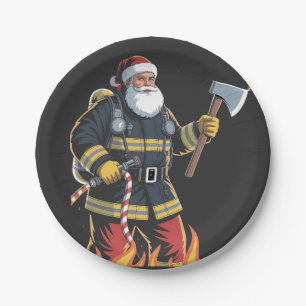 Plato De Papel Bombero Camión de bomberos Árbol de Navidad Santa