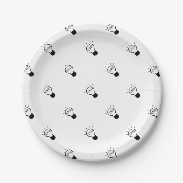 Plato De Papel Bombilla en blanco y negro (Anverso)