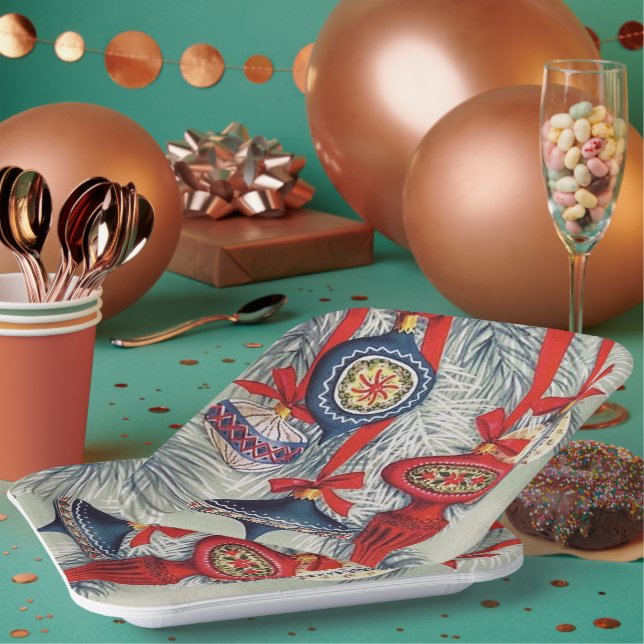 Plato De Papel Bombillas de Navidad retro vintage (Multi)