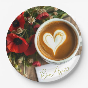 Plato De Papel ¡Bon Appetit! Café con forma de corazón Arte de la