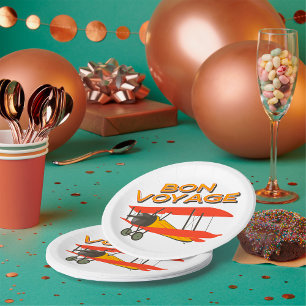 Plato De Papel Bon Voyage Biplane Vintage Airplane