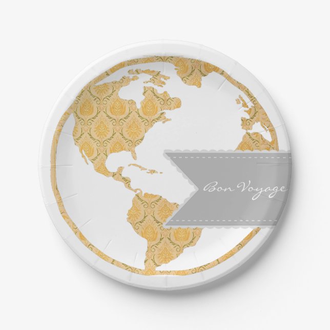 Plato De Papel Bon Voyage | Mapa Mundial de Bohemia | Abandonar (Anverso)