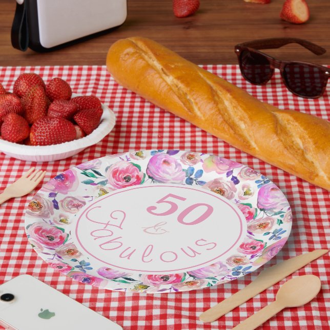 Plato De Papel Bonita 50 y magnífica acuarela (Picnic)