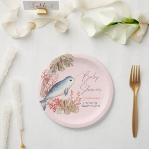 Plato De Papel Bonitas conchas marinas de Narwhal