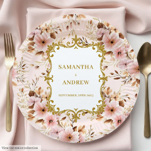 Plato De Papel Bonitas placas de papel de Boda de oro de Rubor