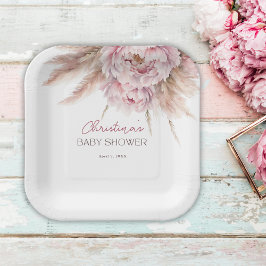 Plato De Papel Bonito acuarela Floral rosa Baby Shower