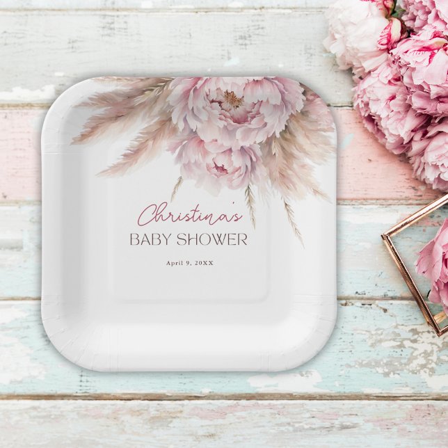 Plato De Papel Bonito acuarela Floral rosa Baby Shower (Subido por el creador)