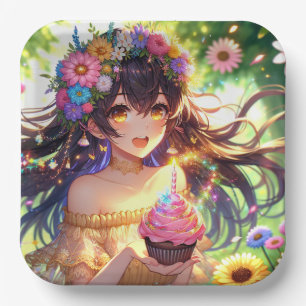 Plato De Papel Bonito Anime Chica Torta de cumpleaños