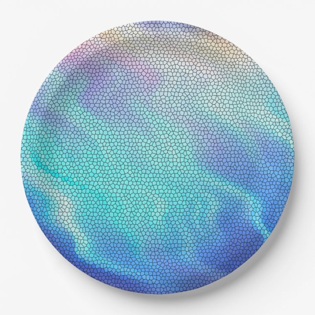 Plato De Papel Bonito Aqua Blue Purple Pastel Mosaic (Anverso)