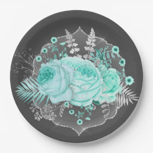 Plato De Papel Bonito Aqua Fantasy Floral