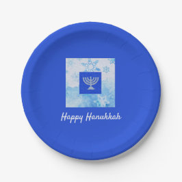 Plato De Papel Bonito Azul Menorah Hanukkah