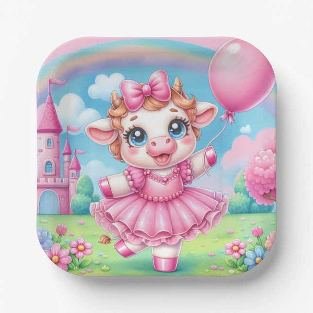 Plato De Papel Bonito Ballerina Cow (Anverso)