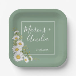 Plato De Papel Bonito Basil Boda de Daisies verdes y blancos
