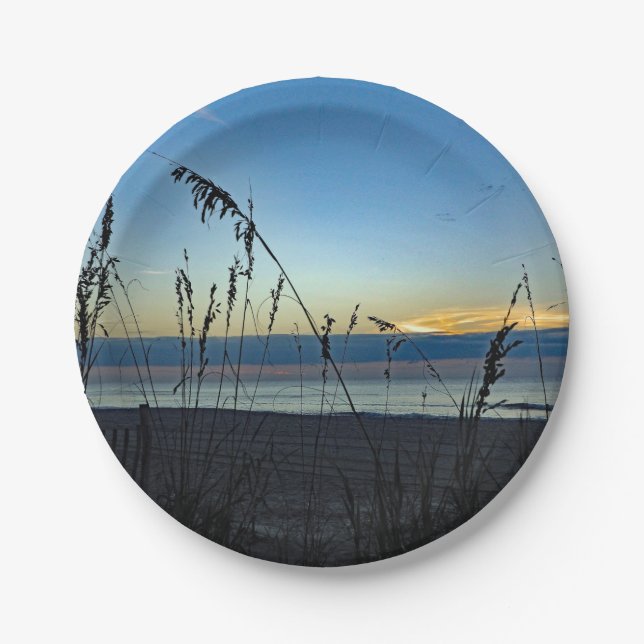 Plato De Papel Bonito Beach Grass Sunrise Photo (Anverso)