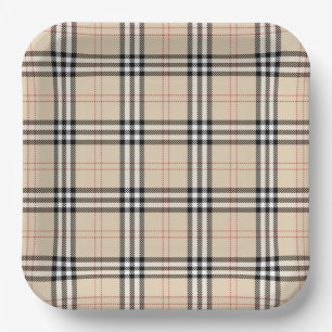Plato De Papel Bonito Beige Plaid Tartán