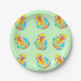 Plato De Papel Bonito Budgerigar Parakeet Ave Acuarela