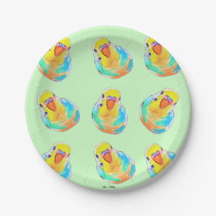 Plato De Papel Bonito Budgerigar Parakeet Ave Acuarela