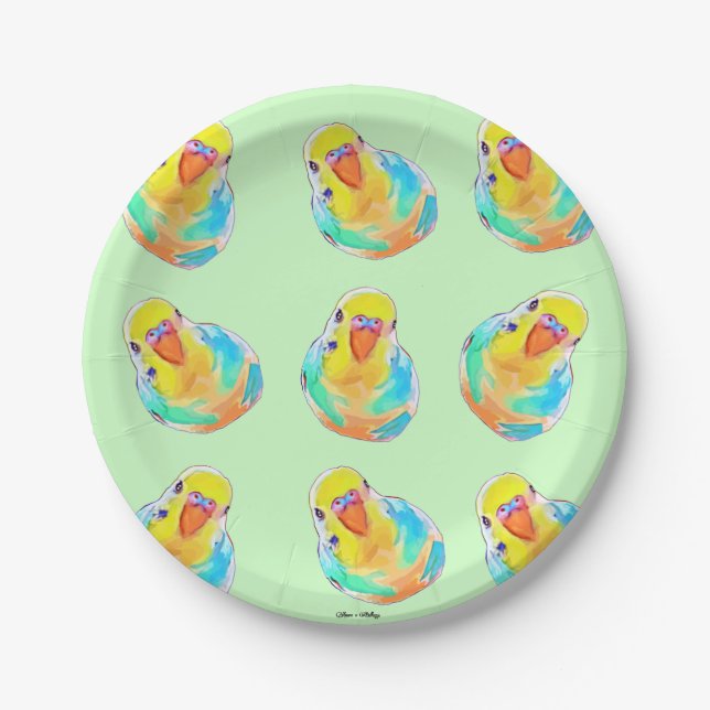 Plato De Papel Bonito Budgerigar Parakeet Ave Acuarela (Anverso)