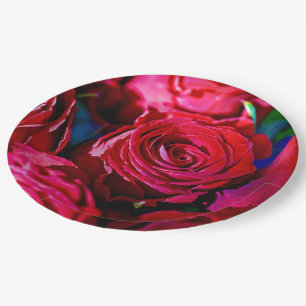Plato De Papel Bonito Bunch De Rosas Rojas