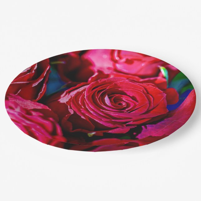 Plato De Papel Bonito Bunch De Rosas Rojas (Angular)
