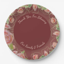 Plato De Papel Bonito Burgundy Floral